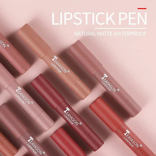 12-Color Matte Lipstick Pencil – Waterproof, Long-Lasting & Non-Stick